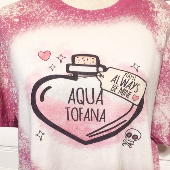 AQUA TOFANA TRUE CRIME Bleach Dye Handmade Graphic Tee Size Small - Picture 5 of 5